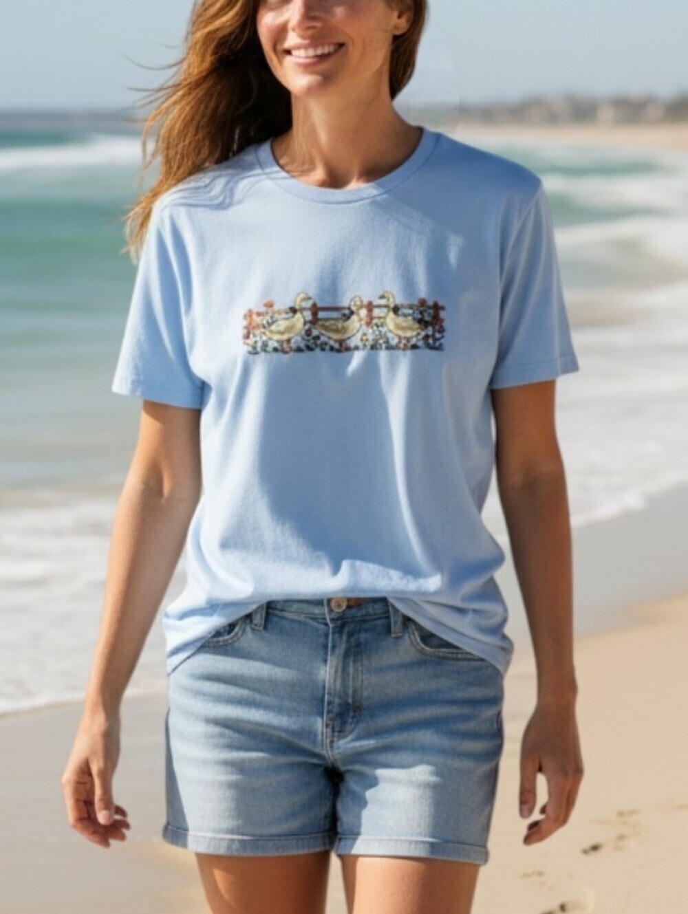 80s Inspired White Short-Sleeve Tee with Goose Graphic